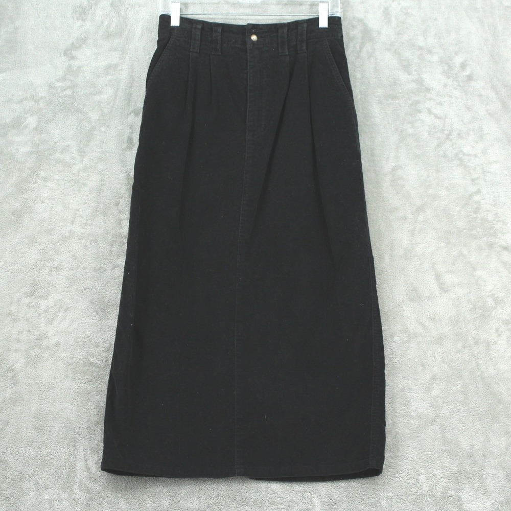 Eddie Bauer Skirt Womens 8 Corduroy Long Maxi Black Pleated Pockets Vintage 90s